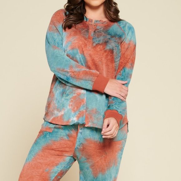 PLUS  tie-dye knit lounge set ★ sweatshirt + joggers ★ sizes 1X, 2X - Picture 4 of 8